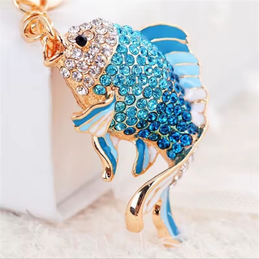 Aquatic Blue and Gold Fish Charm - Picture 4 of 6
